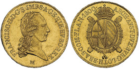 Francesco II d'Asburgo Lorena 1792-1800
Sovrana, 1800 M, AU 11.10 g. Ref : MIR 474/2, Fr. 741 Conservation : NGC MS 63