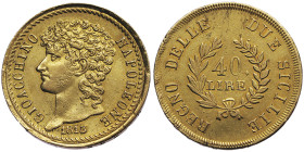 Gioacchino Murat 1808-1815
40 Lire, 1813, AU 12.81 g.
Ref : G. IT 56, MIR 439, rami corti Conservation : Superbe