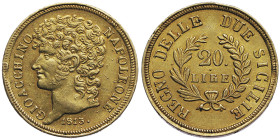 Gioacchino Murat 1808-1815 
20 Lire, 1813, AU 6.43 g. Ref : G. IT 55, MIR 440, rami corti Conservation : TTB/SUP