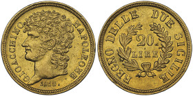 Gioacchino Murat 1808-1815 
20 Lire, 1813, AU 6.45 g.
Ref : G. IT 55, MIR 440. Rami corti. Conservation : NGC AU 58