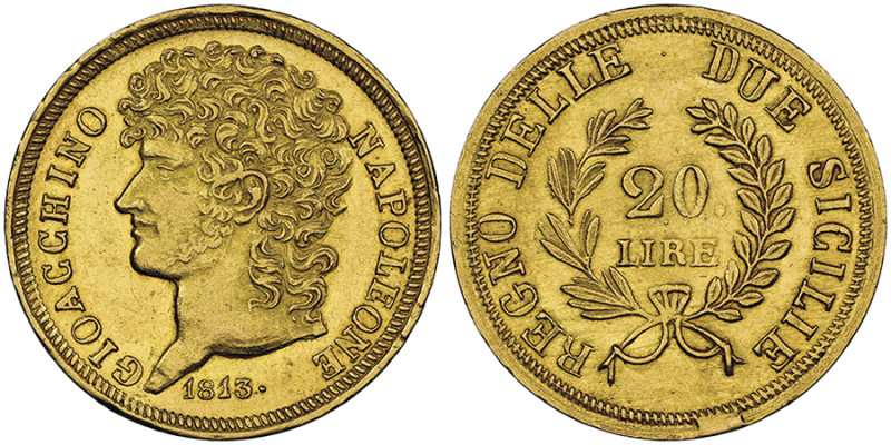Gioacchino Murat 1808-1815 20 Lire, 1813, AU 6.45 g.
Ref : G. IT 55, MIR 440/3 (...