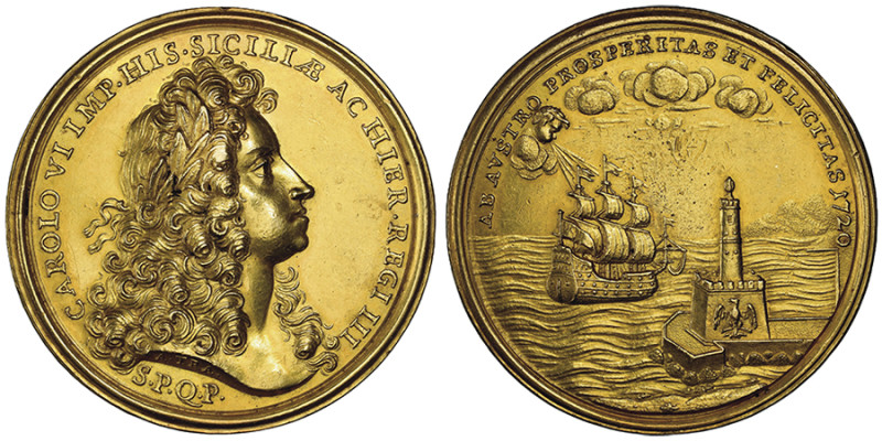 PALERMO
Carlo VI di Borbone 1685-1740 ( Re di Sicilia 1720-1734)
Médaille en or ...
