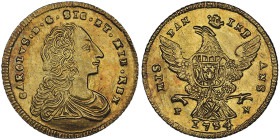 Carlo di Borbone 1734-1759 
Doppia oncia, Palermo, 1754, AU 8.84 g. Avers : CAROLVS DG SIC ET HIER REX tête à droite les cheveux longs.
Revers : HISPA...