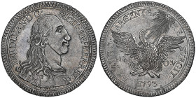 Ferdinando III 1759-1815 (Re di Sicilia) 30 Tari, 1793, AG 68.19 g.
Avers : FERDINAND. G. SICIL. ET. HIER. REX Buste cuirassé à droite. Valeur au-dess...