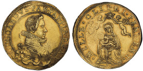 PARMA
Odardo Farnese 1622-1646
6 Doppie, ND, AU 39,21 g.
Avers : ODOARDVS FAR PAR PLA DVX buste nu-tête, drapé et cuirassé à droite, portant un collie...
