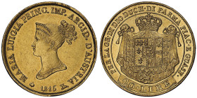 Maria Luigia 1815-1847
20 Lire, 1815, AU 6.45 g.
Ref : G. IT 41, MIR 1092/1 , Fr. 934 Conservation : NGC MS 61. Superbe