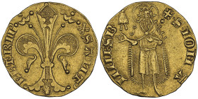 STATO PONTIFICIO
Urbano V 1362-1370
Avignon, Florin d'or anonyme, au type florentin, AU 3.53 g.
Avers : SANT'- PETRH Fleur de lis
Revers : S· IOHANNES...