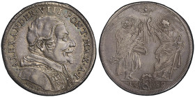 Alessandro VIII 1689-1691
Testone, Roma, AG 8.86 g.
Ref : MIR 2085/1 , CNI 17, Munt 21, Berman 2179 Conservation : PCGS AU 53