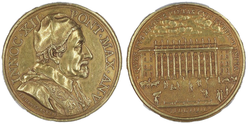 Innocenzo XII 1691-1700
Médaille en or, 1696, AN V, AU 21 g., 34 mm opus Giovann...