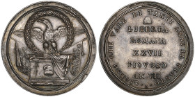 Repubblica Romana 1795-1799
Module d'un scudo, pour la proclamation de la République romaine An VII (1799), Rome, AG 34.9 g. tranche lisse.
Ref : Dav....