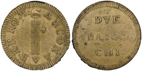 Repubblica Romana 1795-1799
Due Baiocchi, 1798, Ancona, AE
Ref : MIR 2881/5, CNI 4, Munt 22, Pag 4b Conservation : NGC MS 62 BN. Superbe exemplaire