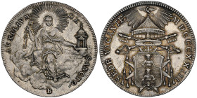 Pio VII 1800-1823
Mezzo Scudo Romano, Bologna, 1823, AG Ref : MIR 3068/1, CNI 4, Munt 5, Pag 113 Conservation : NGC AU 58