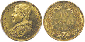 Gregorio XVI 1831-1846
10 Scudi, Roma, 1835, AN V, AU 17.33g. Ref : MIR 3101, Munt.1 , Berman 3281, Fr.263, Mont 1
Conservation : PCGS MS 62