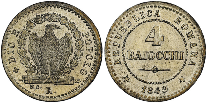 II Repubblica Romana 1849
4 Baiocchi, Roma, 1849, Mi
Ref : Munt. 4, Pag. 342
Con...