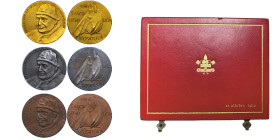 Giovanni XXIII 1958-1963 
Coffret contenant 3 médailles en or , argent et bronze, 1962, AU 20.71 g. 33 mm
Opus : Giacomo Manzù et Trecchi
Avers : IOAN...