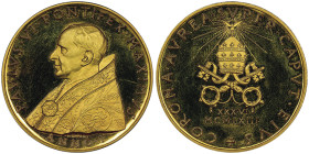 Paolo VI 1963-1978
Medaglia 1963, ANNO I, AU 59.02 g. 44 mm Opus : P. Giampaoli
Conservation : NGC PROOF 66 ULTRA CAMEO