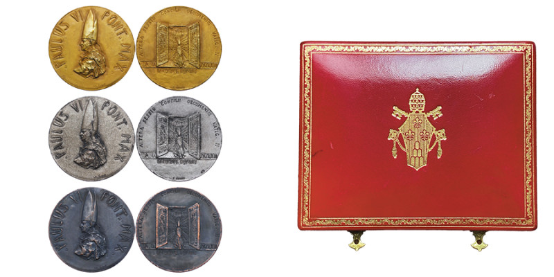Paolo VI 1963-1978
Coffret contenant trois médailles en or, argent et bronze 196...