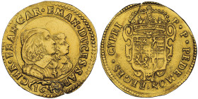 Carlo Emanuele II - Reggenza della madre Maria di Borbone 1638-1648
4 Scudi d'oro, II tipo, Torino, 1645/44, AU 13.16 g. Ref : Cud. - , MIR - , Sim.- ...
