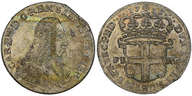 Carlo Emanuele III, Primo Periodo 1730-1755
5 Soldi, I tipo, Torino, 1735, Mi 4.44 g.
Ref : Cud. 1044f, MIR 934b, Biaggi 799e Conservation : NGC MS 62...
