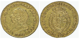Carlo Emanuele III Secondo Periodo 1755-1773
Mezza Doppia Nuova, Torino, 1756, AU 4.78 g.
Ref : Cud. 1054b (R2), MIR 944b, Sim. 31, Biaggi 809b, Fr. 1...