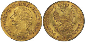 Vittorio Amedo III 1773-1796
Doppia Nuova, Torino, 1786, AU 9.11 g. Ref : Cud . 1092a (R), MIR 982 (R), Sim. 4, Biaggi 843
Conservation : PCGS MS 61
