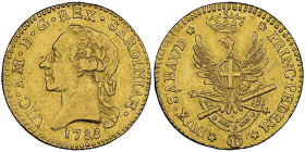 Vittorio Amedo III 1773-1796
Doppia Nuova, Torino, 1788, AU 9 g.
Ref : Cud . 1092c, MIR 982 (R), Sim. 4, Biaggi 843c Conservation : traces de nettoyag...