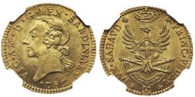 Vittorio Amedo III 1773-1796
Mezza Doppia Nuova, Torino, 1786, AU 4.5 g. Ref : Cud. 1094a (R)MIR 984a, , Sim. 6,
Biaggi 845a, Fr. 1121
Conservation : ...
