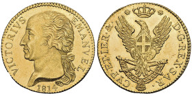 Vittorio Emanuele I 1802-1821
Doppia, Torino, 1814 , AU 9.16 g.
Ref : Cud. 1129 (R8), MIR 1019, Fr. 1128.
Ex Vente Lagerliste Spink Numismatic Circula...
