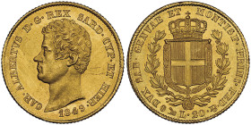 Carlo Alberto 1831-1849
20 lire, Genova, 1849 (P), AU 6.45 g.
Ref : Cud. 1156ac (R2), MIR.1045, Pag. 208 Conservation : NGC MS 64+. Top Pop