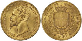 Vittorio Emanuele II, Re di Sardegna 1849-1861
20 Lire, Torino, 1859, AU 6.41 g.
Ref : MIR 1055u, Pag.355, Fr. 1146
Conservation : PCGS MS 63. Top pop...