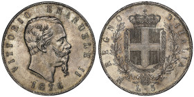 Vittorio Emanuele II 1861-1878 - Re d'Italia
5 Lire, Roma 1876 R, AG 25 g.
Ref : Cud. 1195w (R), MIR 1082, Pag. 501 Conservation : NGC MS 63. FDC