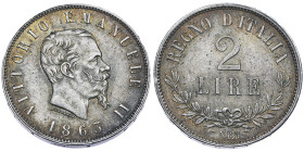 Vittorio Emanuele II 1861-1878 - Re d'Italia
2 Lire Valore, Napoli, 1863, AG 9.93 g. Ref : Cud. 1197a, MIR 1084a, Pag. 508 Conservation : Superbe