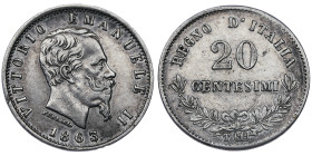 Vittorio Emanuele II 1861-1878 - Re d'Italia
20 Centesimi, Torino, 1863, avec les lettres BN inversées N , AG 1.01 g.
Ref : Cud. 1203c (R4), MIR 1090c...