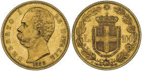 Umberto I 1878-1900
100 lire, Roma, 1883 R, AU 32.25 g.
Ref : Cud. 1209c (R),MIR 1096c, Pag. 569, Fr.18 Conservation : NGC MS 61. Superbe exemplaire Q...