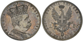 Colonia Eritrea
Tallero da 5 Lire, Roma, 1891, AG 28.12 g. Ref : Cud. 1223a (R), MIR 1110a, Pag 630 Conservation : NGC MS 62
