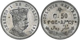 Colonia Eritrea
1/10 di Tallero da 50 Centesimi, Milano, 1890 M, AG 2,5 g.
Ref : Cud. 1226a, MIR 1113
Conservation : NGC MS 63. FDC
