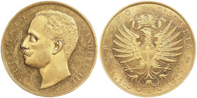 Vittorio Emanuele III 1900-1946
100 Lire, Roma, 1903 R, AU 32.25 g.
Ref : Cud. 1227a (R2) ,MIR 1114a, Pag. 638, Fr. 22 Conservation : NGC MS 62. Super...