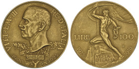 Vittorio Emanuele III 1900-1946
100 Lire, Roma, 1925 R, AU 32.25 g.
Ref : Cud. 1230a, MIR 1117a, Pag. 645, Fr. 32 Conservation : NGC PROOF 62 MATTE