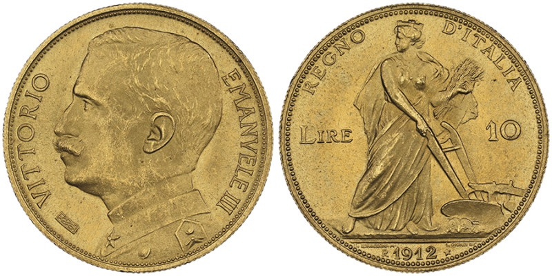 Vittorio Emanuele III 1900-1946
10 Lire Aratrice, Roma, 1912 R, AU 3.22 g. Ref :...