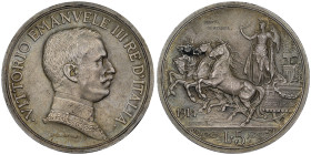 Vittorio Emanuele III 1900-1946
5 Lire, Roma, 1914 R PROVA DI STAMPA, AG 25.06 g.
Ref : Pag. Prove 221
Conservation : NGC PROOF 63 MATTE