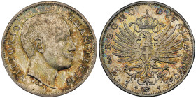 Vittorio Emanuele III 1900-1946 1 Lira Aquila Sabauda, Roma, 1907 R, AG 5 g.
Ref : Cud 1259e, MIR 1145, Pag 767 Conservation : NGC MS 65. FDC
