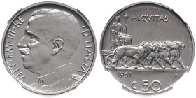 Vittorio Emanuele III 1900-1946 50 Centesimi Leoni, Roma, 1931 R,
Ni 6 g.
Ref : Cud 1264s (R3), MIR 1150, Pag 813 Conservation : NGC MS 67. Top Pop: l...