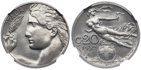 Vittorio Emanuele III 1900-1946 20 Centesimi, 1932 R, Ni 4 g.
Ref : KM#44
Conservation : NGC MS 66
Seulement 50 exemplaires frappés. Rarissime. FDC