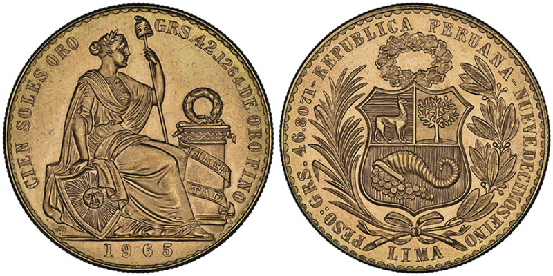 100 Soles, 1965, AU 46.8 g. 900‰
Ref : Fr.78, KM#231
Conservation : NGC MS 66