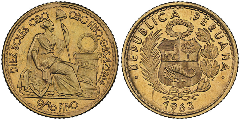 10 Soles, 1963, AU 4.6 g. 900‰ Ref : Fr.81, KM#236
Conservation : NGC MS 67. FDC...