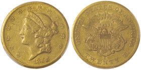 20 Dollars Liberty, San Francisco, 1855 S, No Motto, AU 33,43 g.
Ref : Fr. 172
Conservation : PCGS AU 50