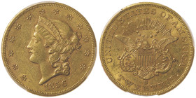 20 Dollars Liberty, San Francisco, 1856 S, No Motto, AU 33,43 g.
Ref : Fr. 172
Conservation : PCGS AU 55
