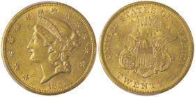 20 Dollars Liberty, San Francisco, 1857 S, No Motto, AU 33,43 g.
Ref : Fr. 172
Conservation : PCGS AU 58