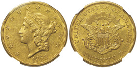20 Dollars Liberty, New Orleans, 1858 O, No Motto, AU 33,43 g.
Ref : Fr. 171
Conservation : NGC AU 55