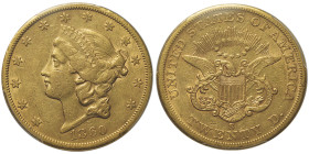 20 Dollars Liberty, San Francisco, 1860 S, No Motto, AU 33,43 g.
Ref : Fr. 172
Conservation : PCGS AU 50